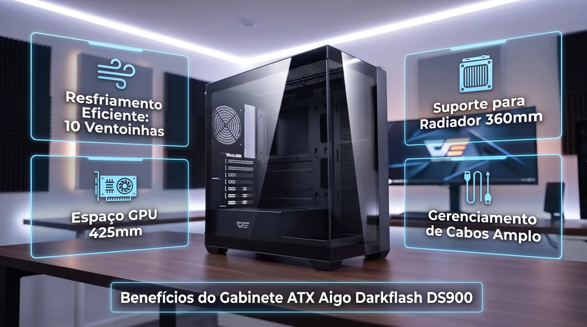 Review Gabinete Aigo Darkflash DS900 Review Gabinete Aigo Darkflash DS900 estilo aquário panorâmico em vidro temperado preto