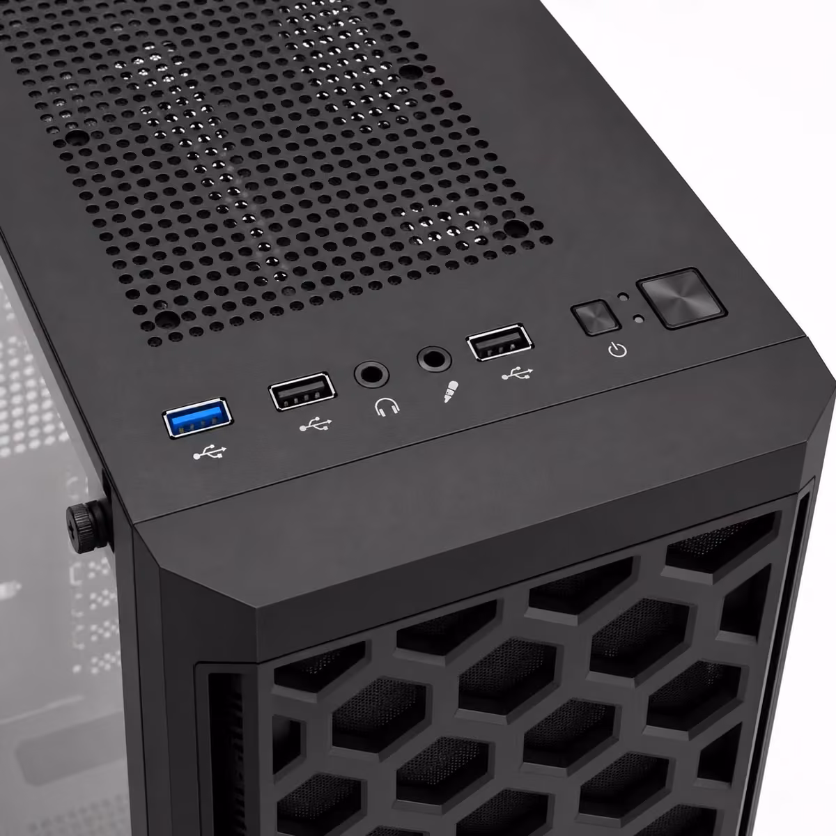 Gabinete Gamer Aigo DK300-BK Mid-Tower Gabinete Gamer Aigo DK300-BK preto, com estrutura mid-tower e painel lateral de vidro